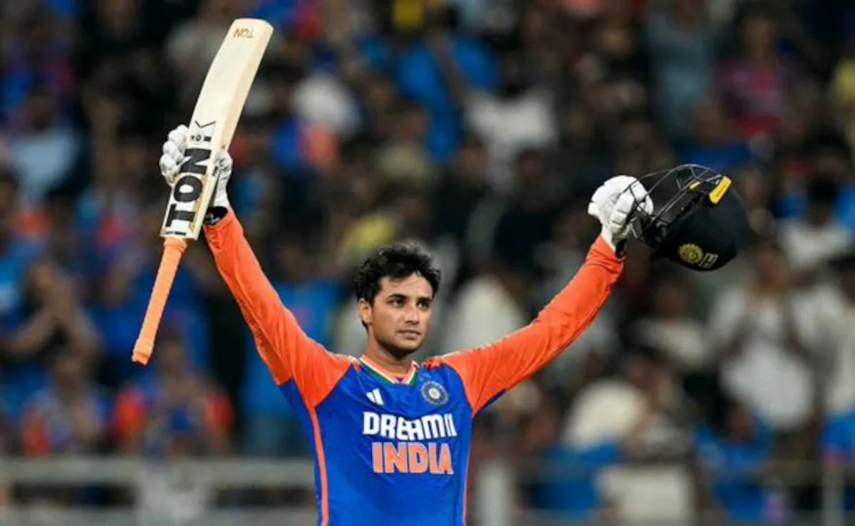 Indian cricket team celebrates reaching their fastest T20I team fifty during a match in Guwahati.