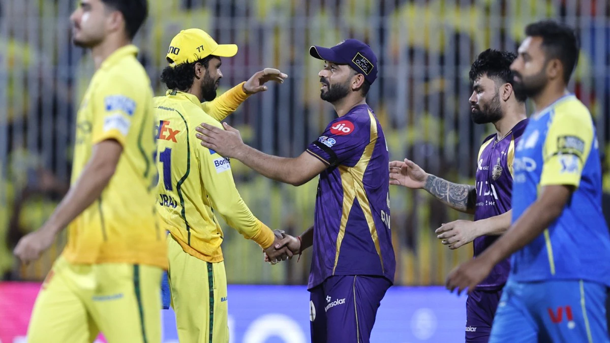 Chennai Super Kings and Kolkata Knight Riders players in action during Match 22, featuring key moments and intense gameplay highlights.
