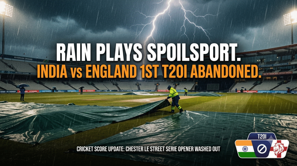 India vs England 1st T20I Highlights image: Rain stops play and abandons the series opener at the Riverside Ground, Chester-le-Street.