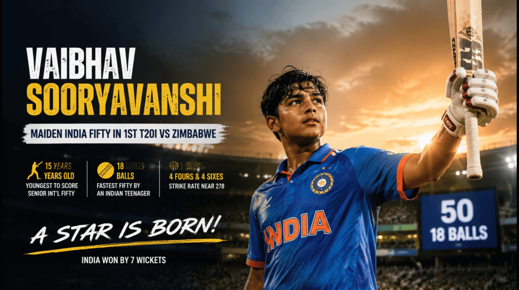 Vaibhav Sooryavanshi Hits Maiden India Fifty in 18 Balls vs Zimbabwe