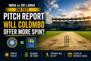 India vs Sri Lanka 2nd Test pitch report showing the Colombo P. Sara Oval cricket pitch and dry surface, highlighting potential spin-friendly conditions.