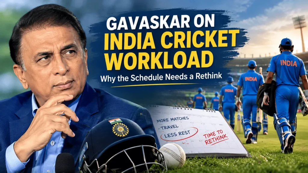 Sunil Gavaskar discussing India cricket workload and the need for more rest in a packed cricket schedule.