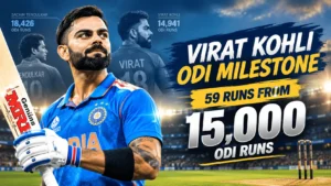 Virat Kohli batting for India during an ODI match as he approaches the 15,000-run milestone