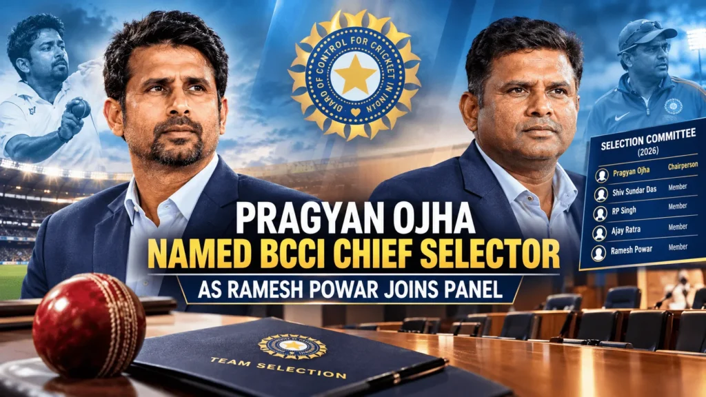 Pragyan Ojha named BCCI chief selector in 2026 as Ramesh Powar joins the Indian cricket selection committee.